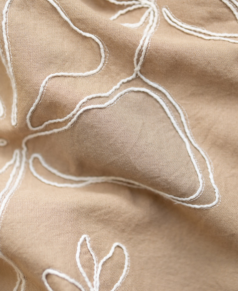 Beige Linen Blend Embroidery Shirt