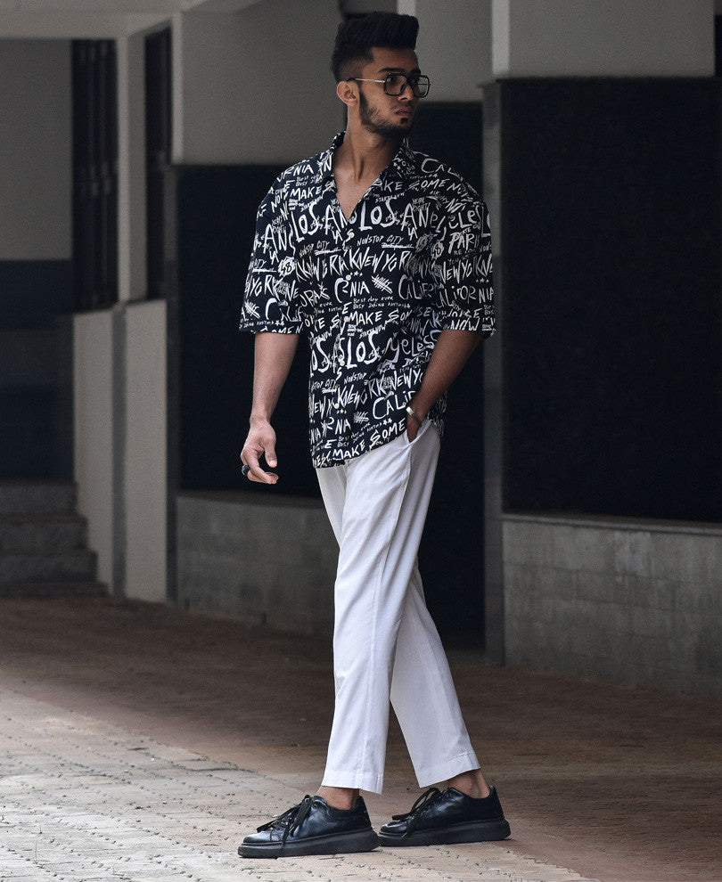 Black Los Angeles All Over Print Oversize Drop Shoulder Shirt