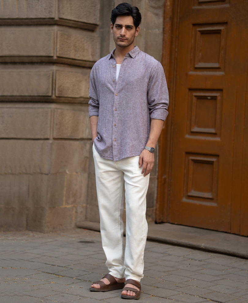 Brown Linen Blend Slub Shirt