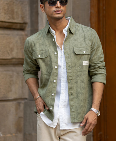 Green Printed Structure Shirt