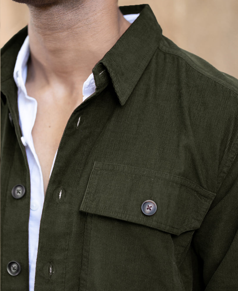 Olive Corduroy Shirt With Pockets