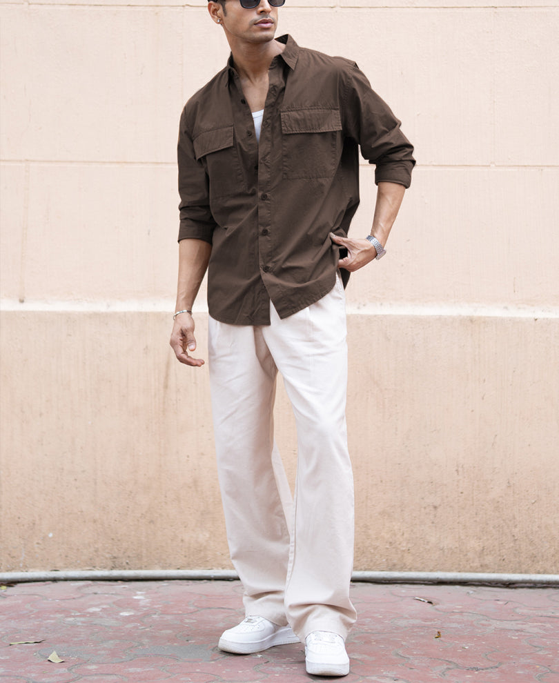 Dark Brown Double Pocket Lightweight Shirt.