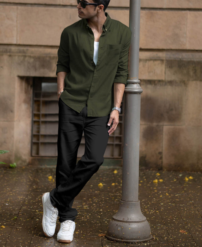 Olive Linen Blend Shirt