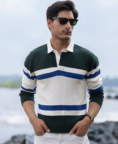 Olive And White Stripe Polo T-Shirt