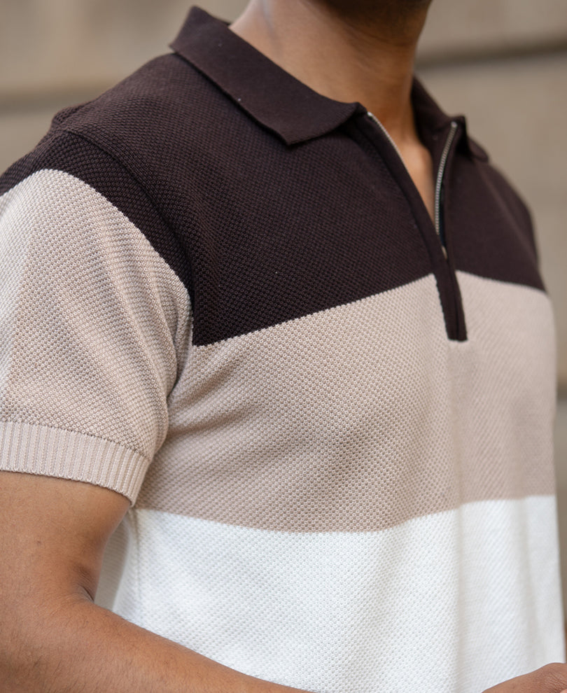 Beige & Brown Knit Stripe T-Shirt