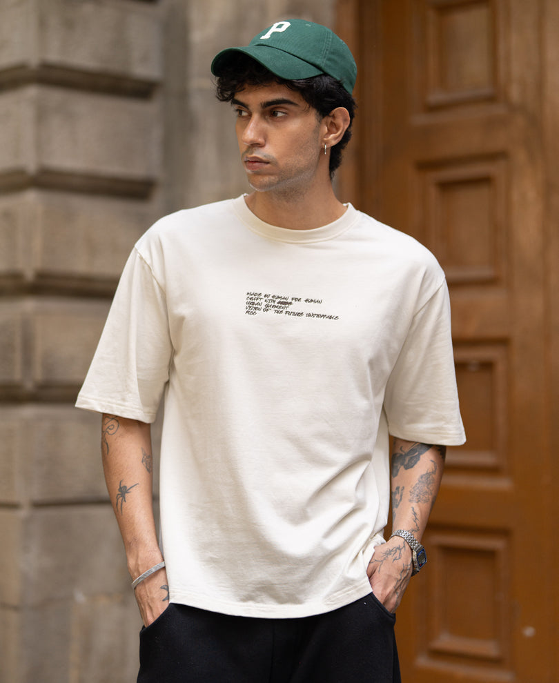 Cream Contrast Crochet Patch T-Shirt 100% Cotton
