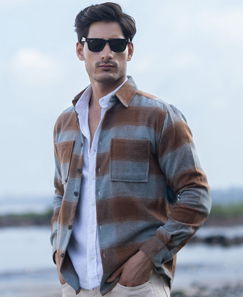 Brown Brushed Checks Shirt