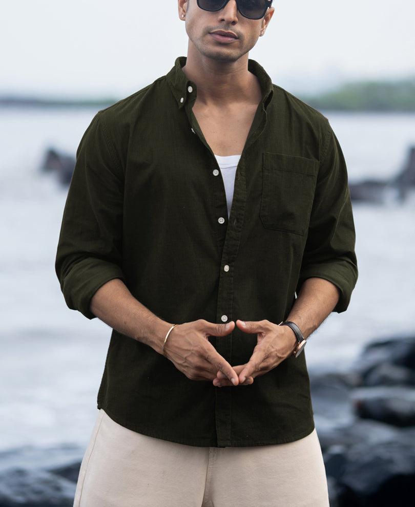 Dark Olive Corduroy Buttondown Shirt