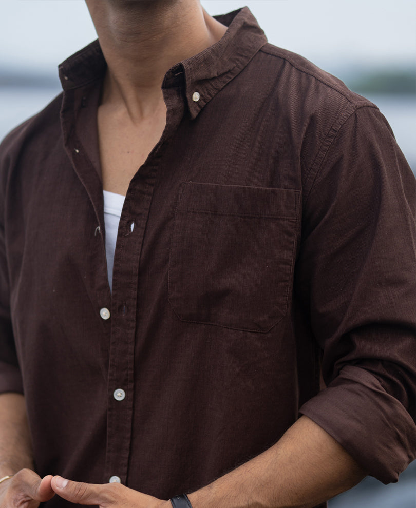 Coffee Corduroy Button Down Shirt