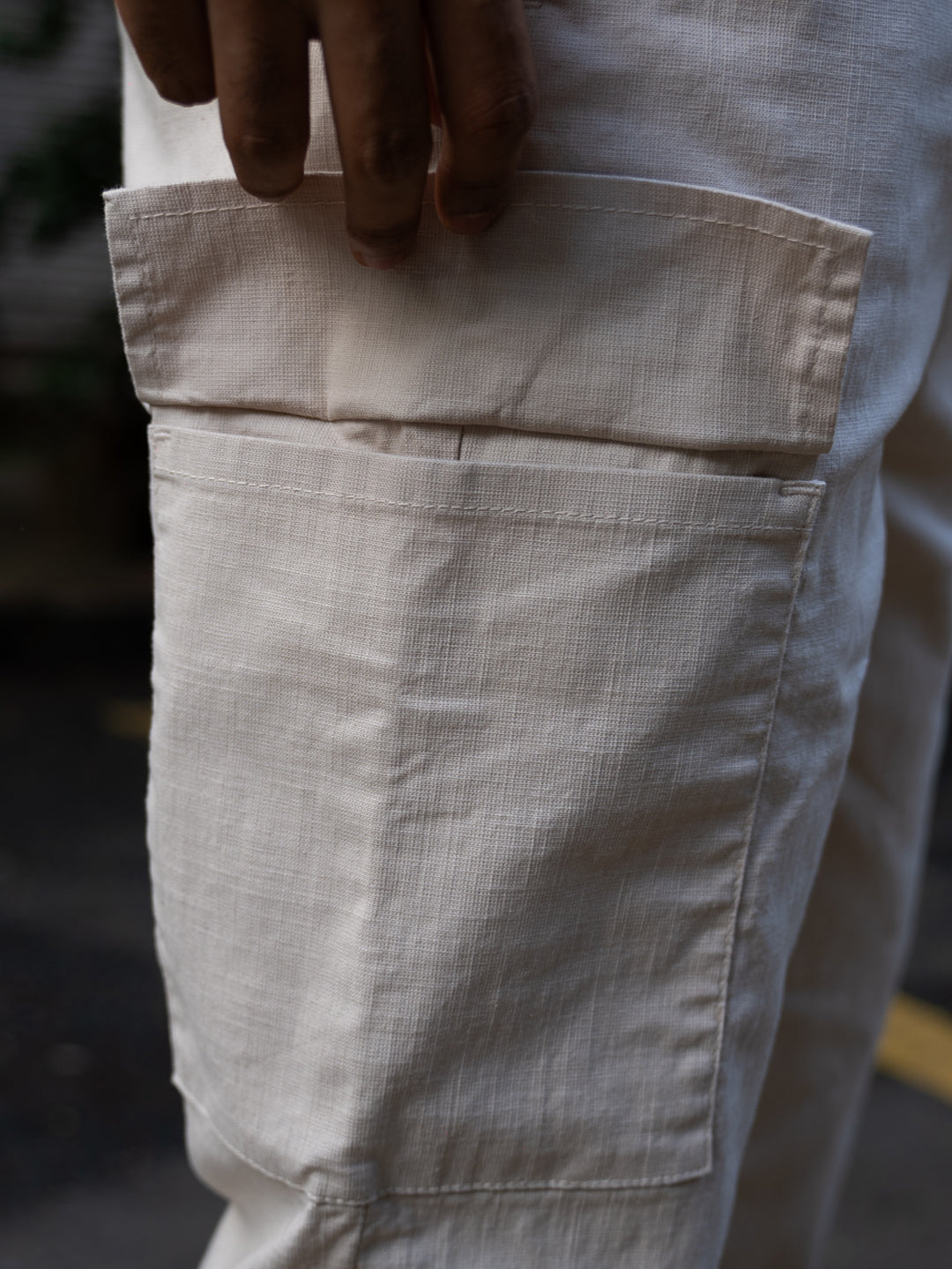Cream Cotton Cargo Regular Fit Pant