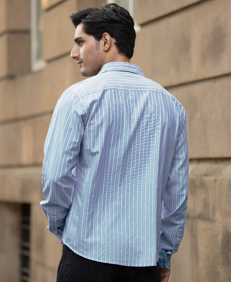 Blue Cotton Oxford Stripe Shirt