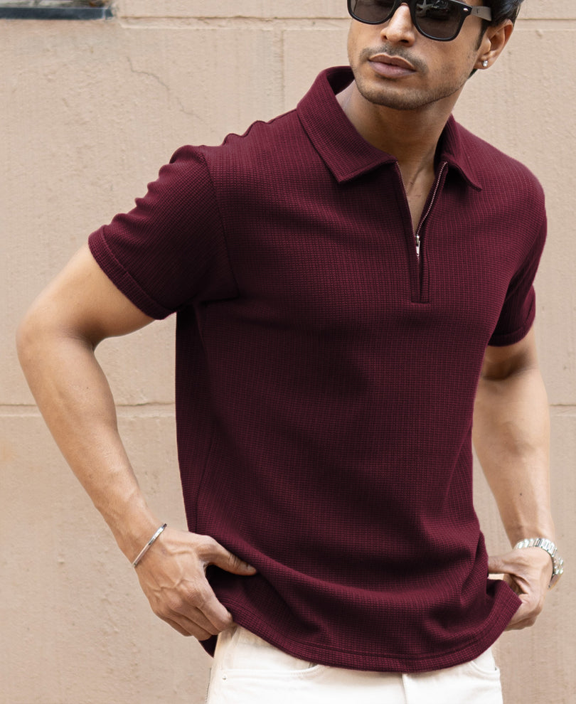 Wine Zipper Polo T-Shirt