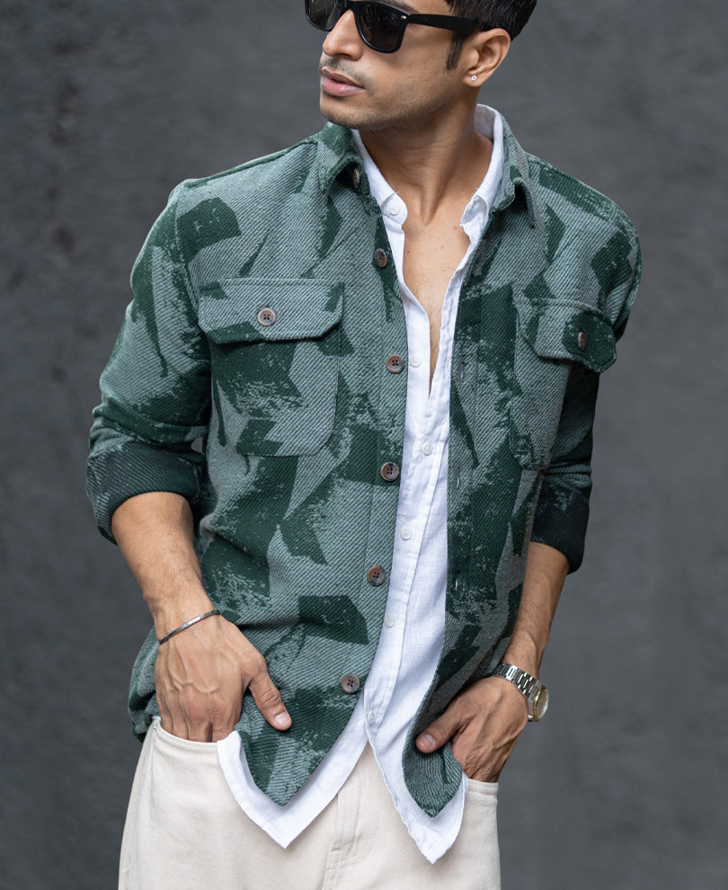 Green Jacquard Overshirt.