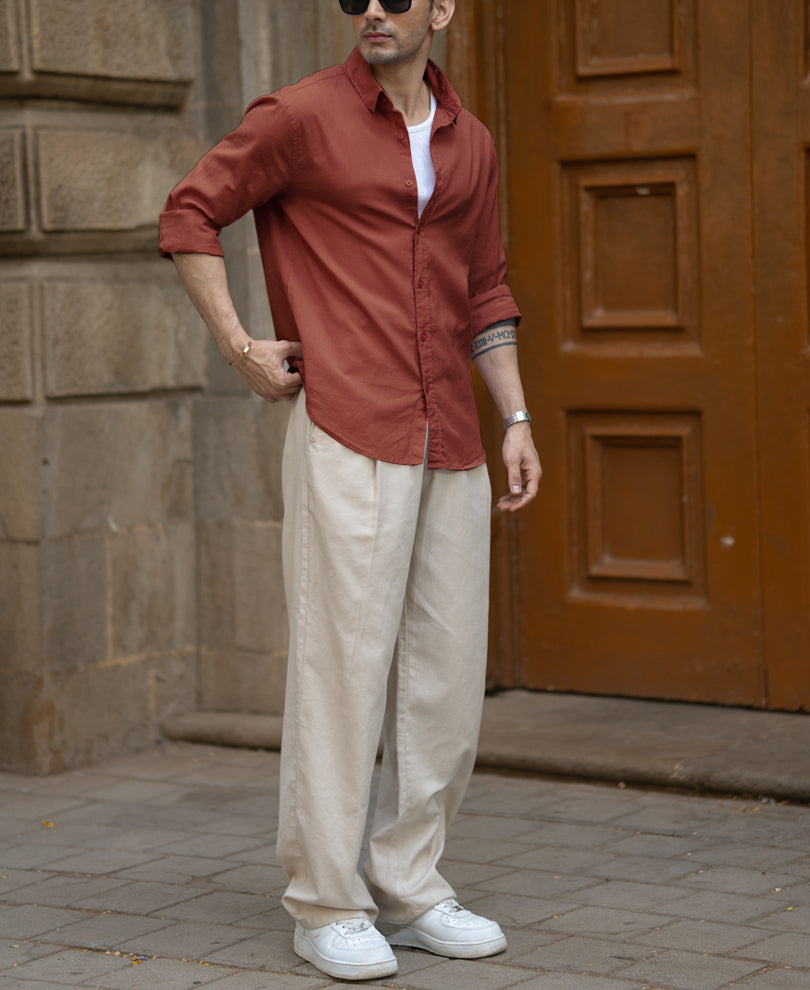 Light Wine Linen Blend Shirt.