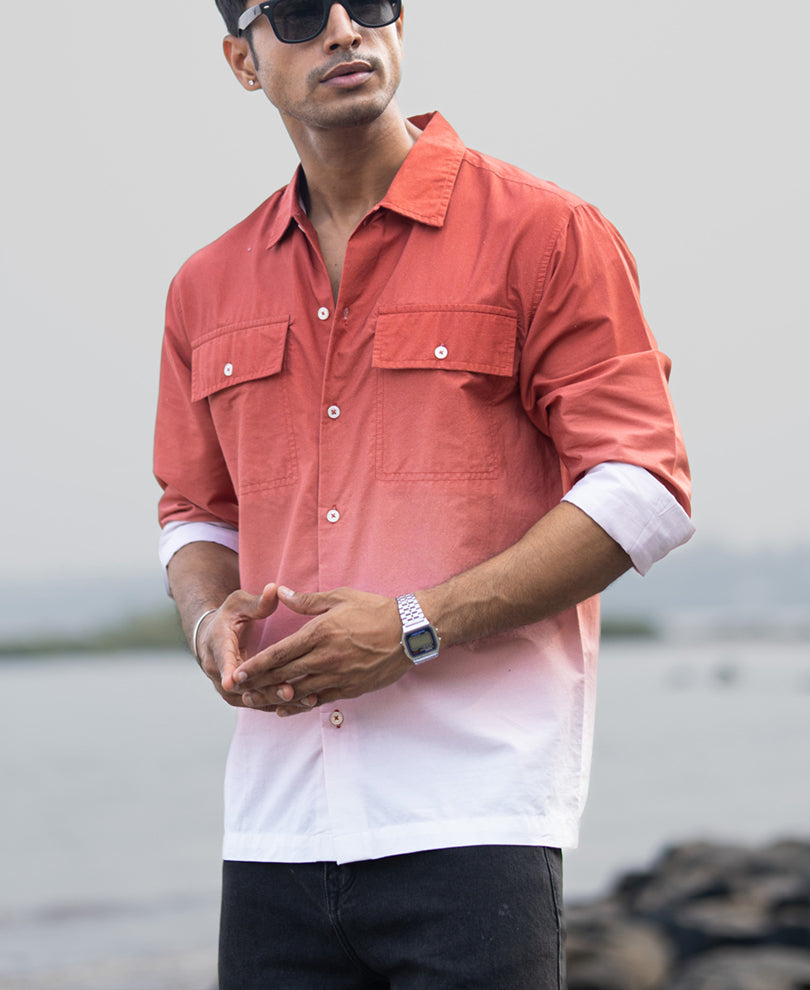 Orange Rust Ombre Pocket Shirt
