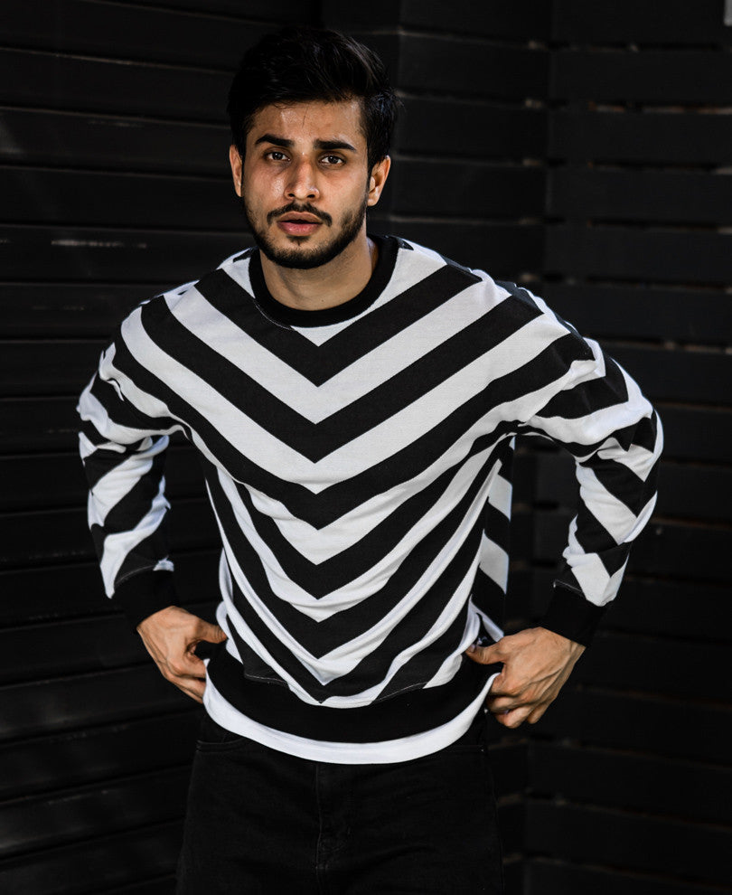 Black And White Stripe Arrow Oversize Drop Shoulder T Shirt
