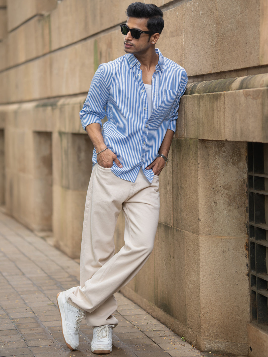 Blue Cotton Striped Buttondown Shirt