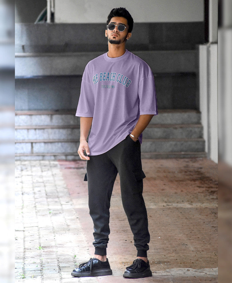 Purple The Beach Club Printed Oversize Drop Shoulder T Shirt