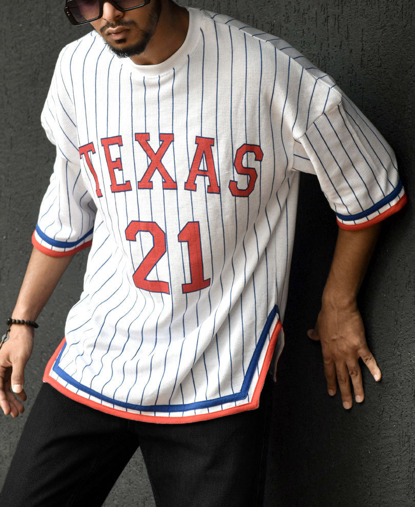 White Texas Print Oversize Drop Shoulder T Shirt
