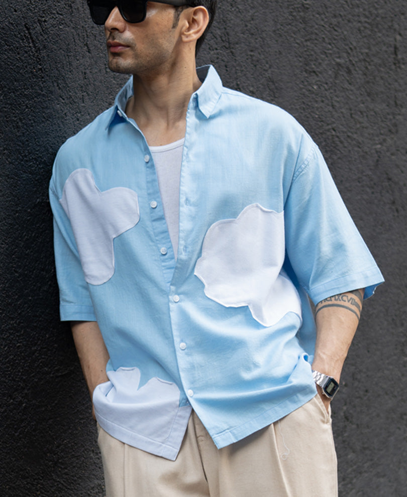 Sky Blue Cloud Applique Shirt.