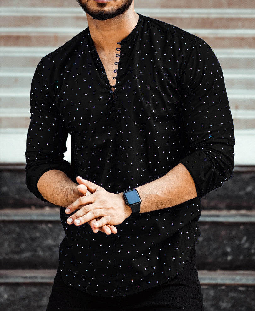 Black Printed Kurta Full Sleeves Shirt