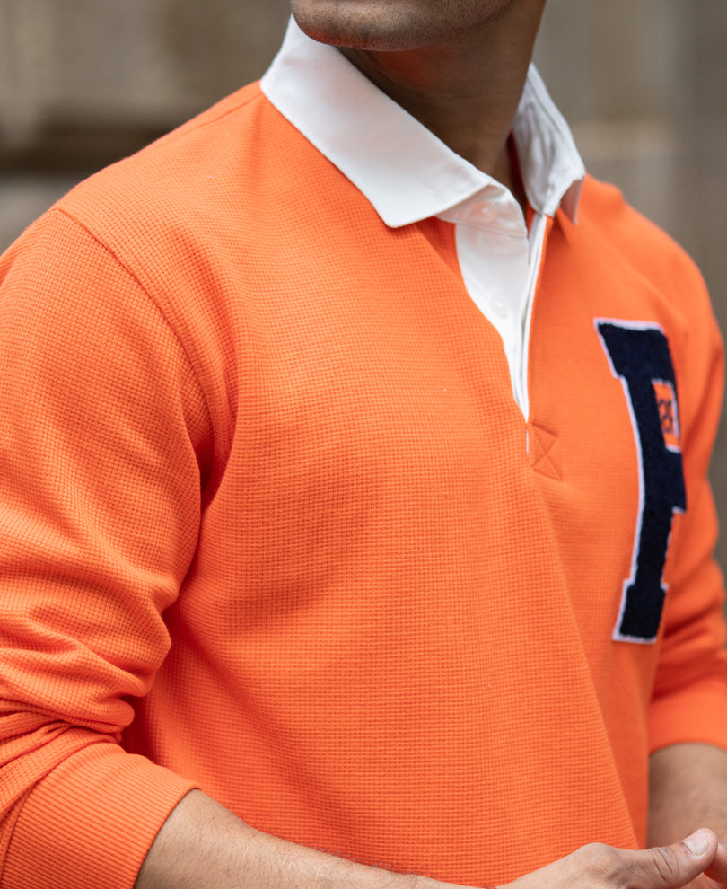 Orange Polo Collar Oversize Drop Shoulder Sweatshirt