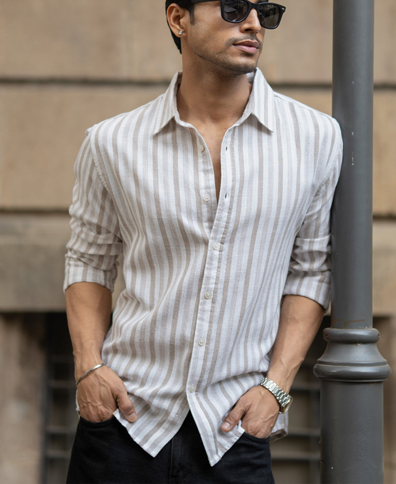 Beige Structured Stripes Shirt