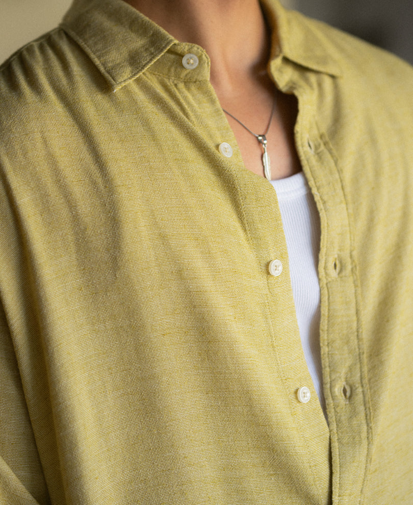 Yellow Linen Blend Structured Shirt.