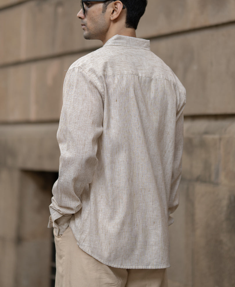 Beige Slub Stripe Shirt