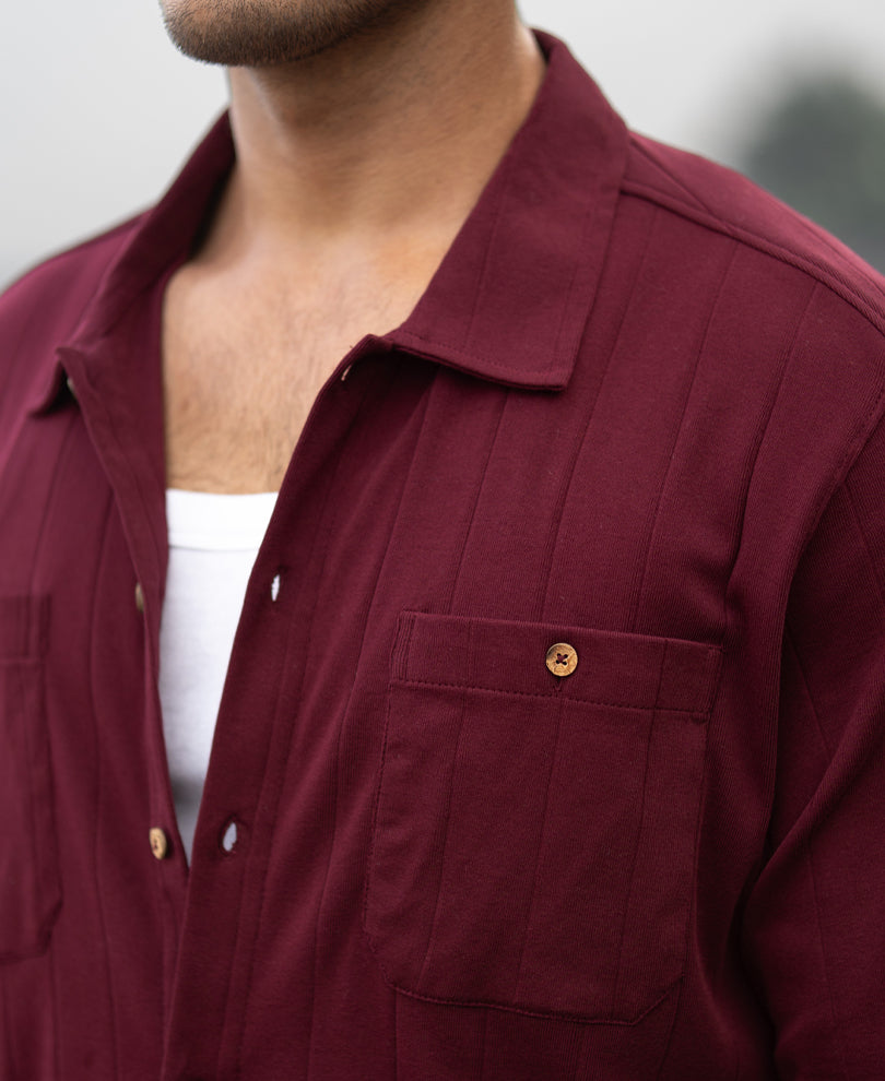Wine Striped Knitted Shirt