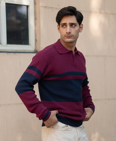 Wine Stripe Knit Sweater
