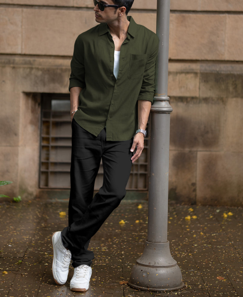 Olive Linen Blend Shirt