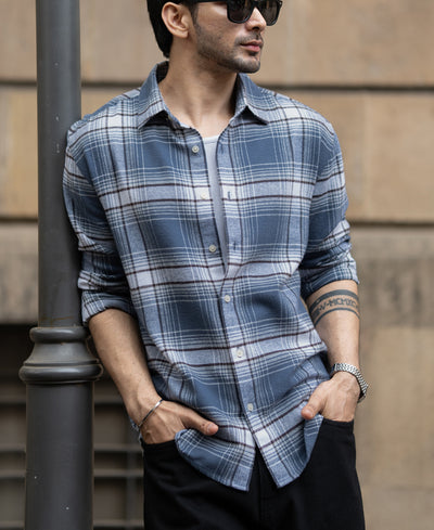 Grey Sky Structured Checks Shirt