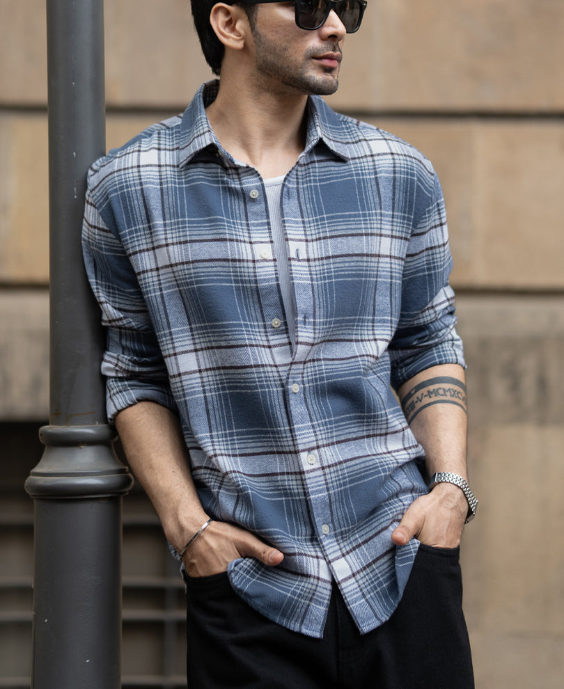 Grey Sky Structured Checks Shirt.