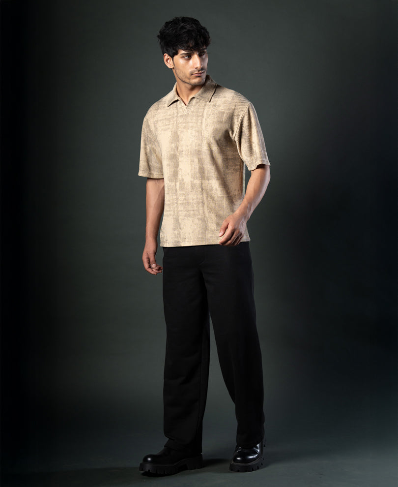 Beige Grunge Print T-Shirt