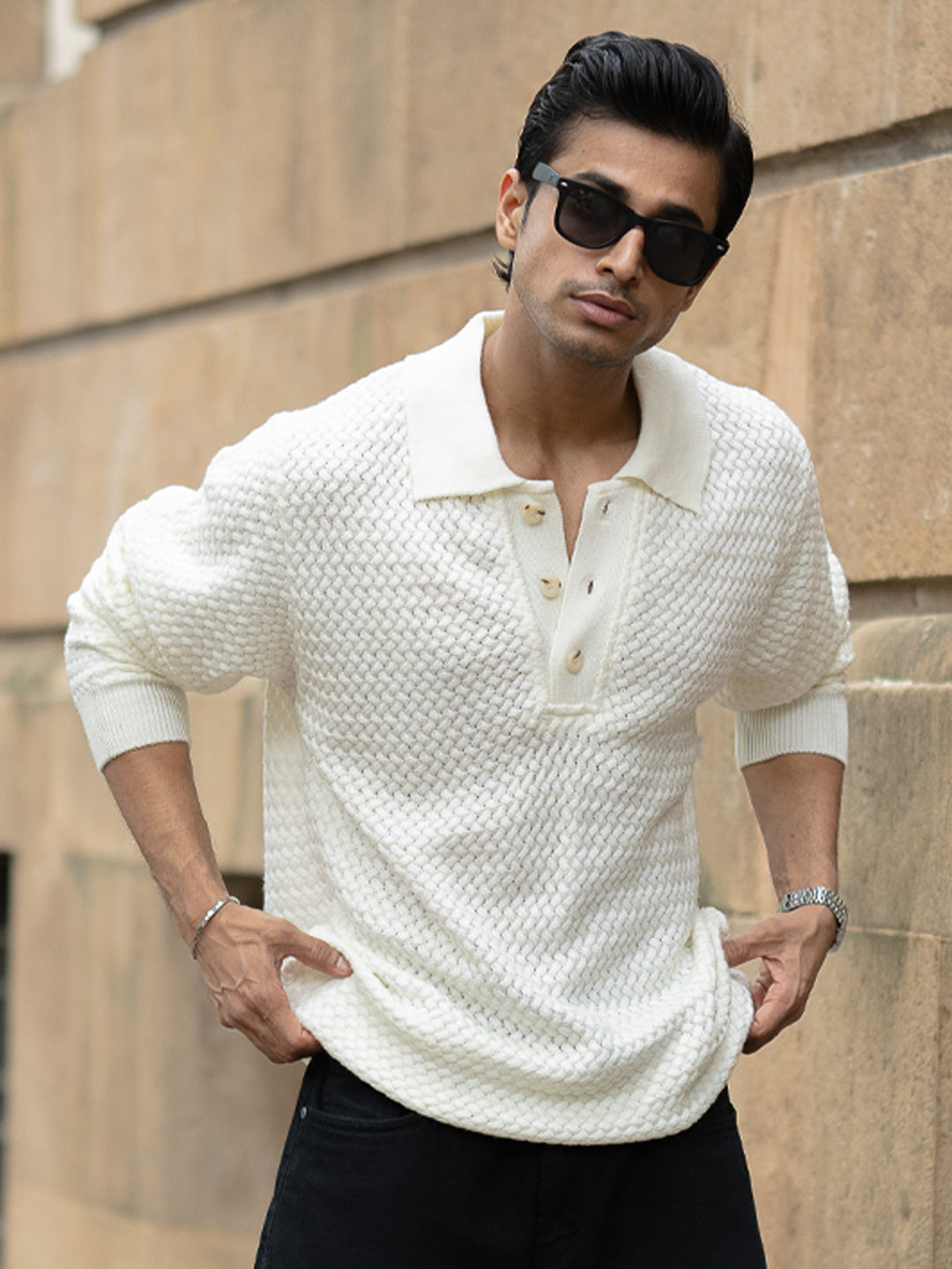 Off White Knit Polo Sweater
