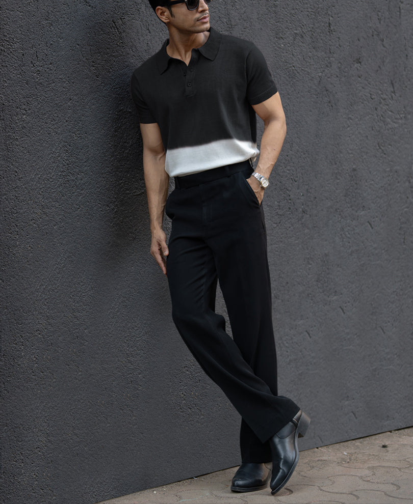 Black Ombre Knit Polo T-Shirt