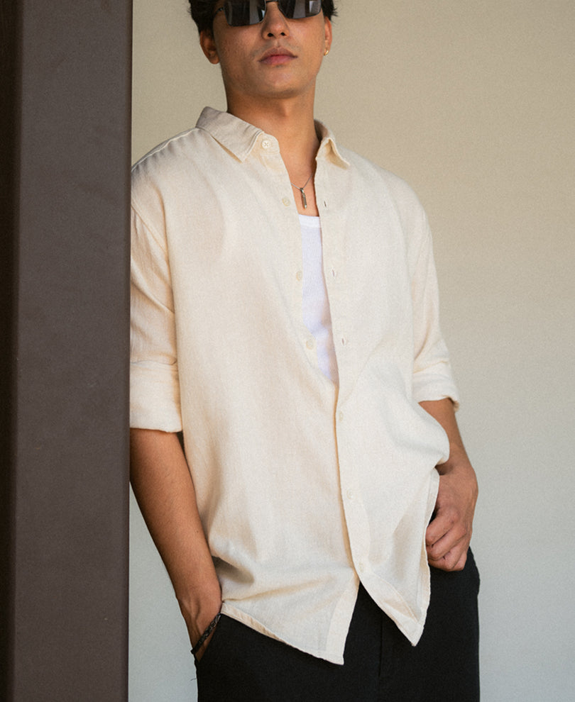 Off White Linen Blend Shirt.