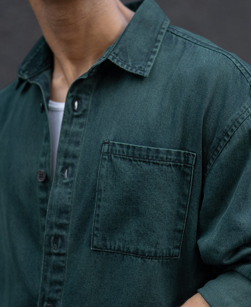 Dark Green Over Dyed Denim Shirt
