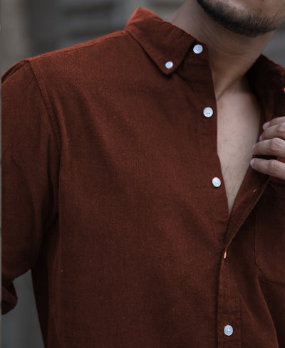 Brown Corduroy Regular Fit Full Sleeves Shirt