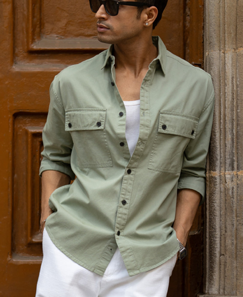 Light Green Double Pocket Lightweight Shirt.