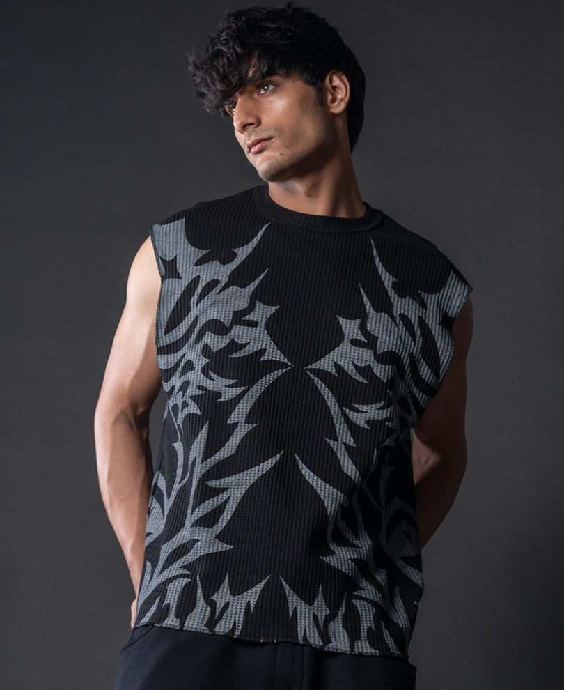 Black Grunge Print Vest.
