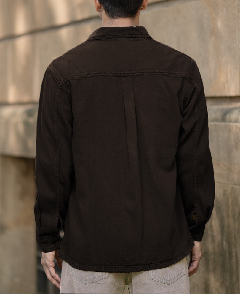 Dark Brown Double Pockets Denim Overshirt