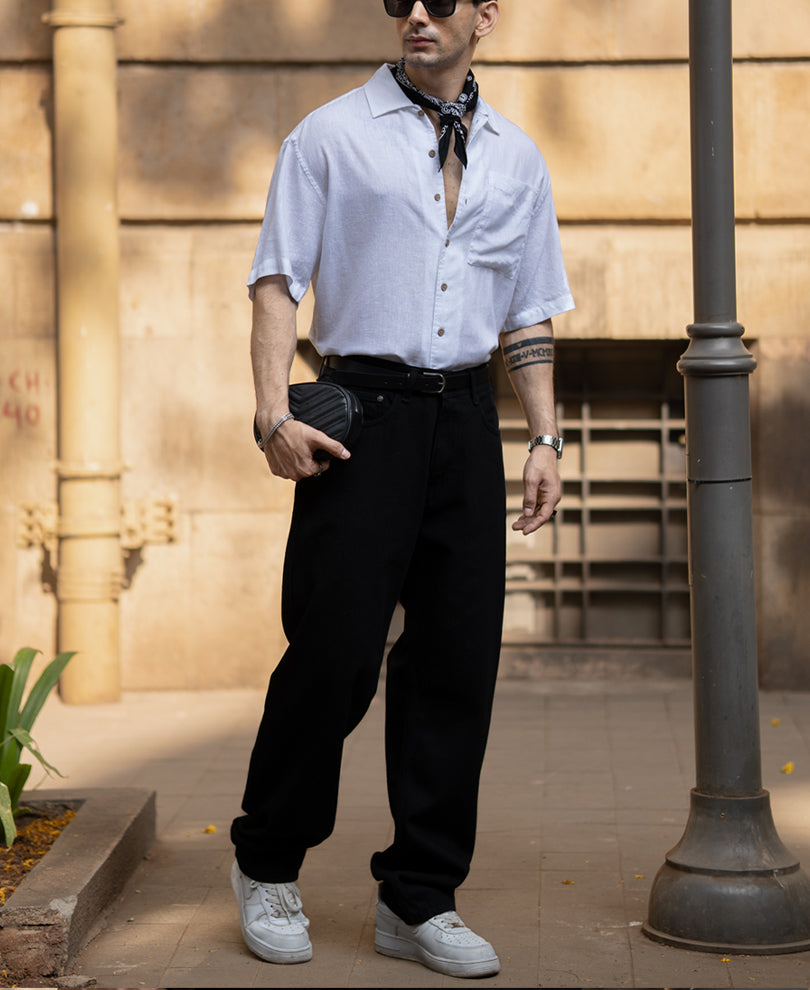 White Boxy Fit Linen Blend Shirt.
