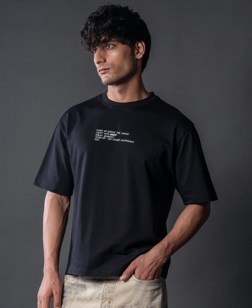 Black Crochet Patch Embroidered T-Shirt.