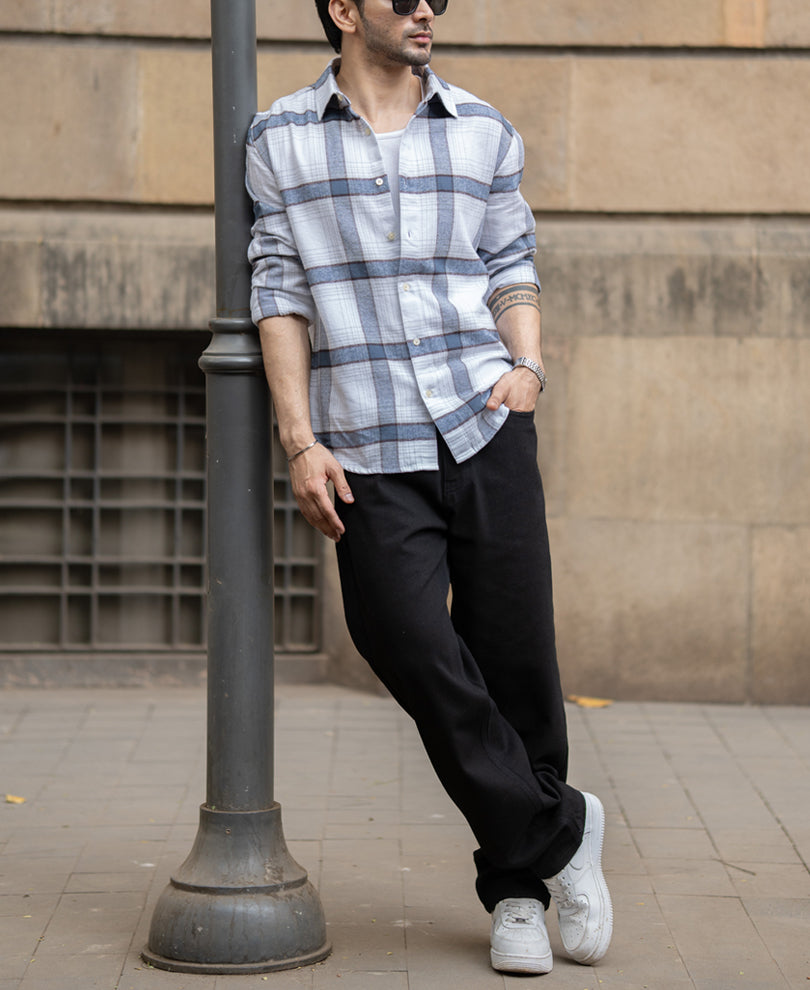 Grey Structured Checked Shirt.