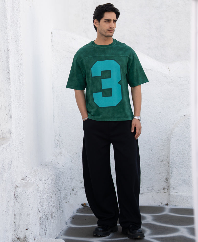 Dark Green Washed Graphic T-Shirt.