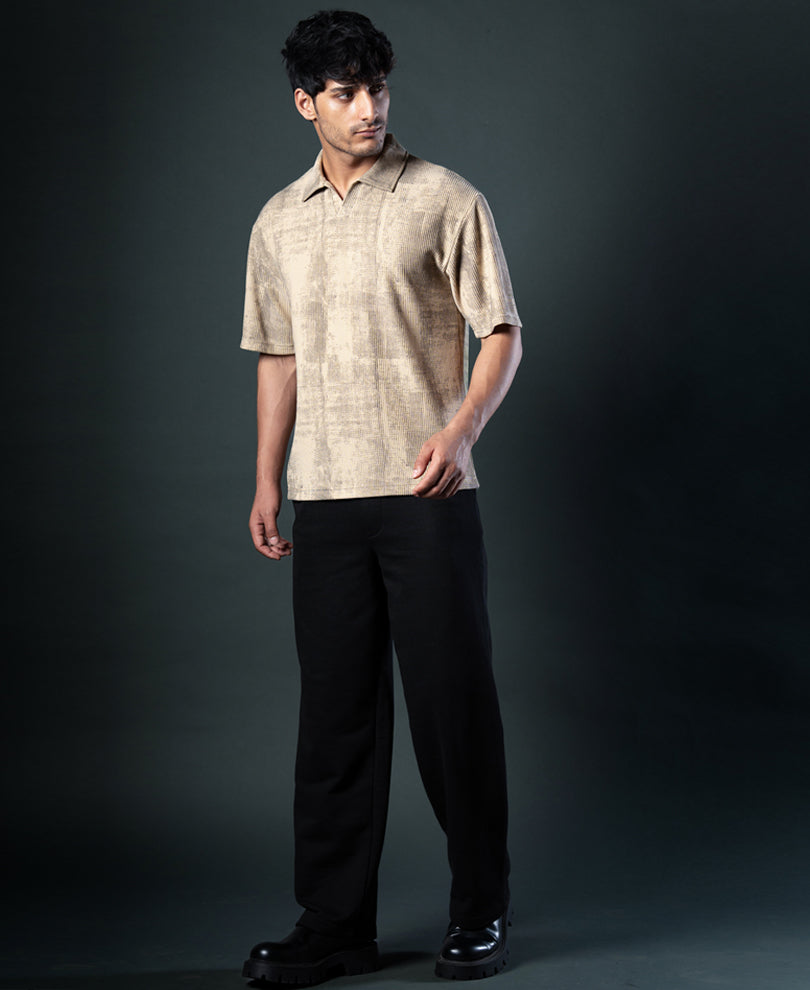 Beige Grunge Print T-Shirt