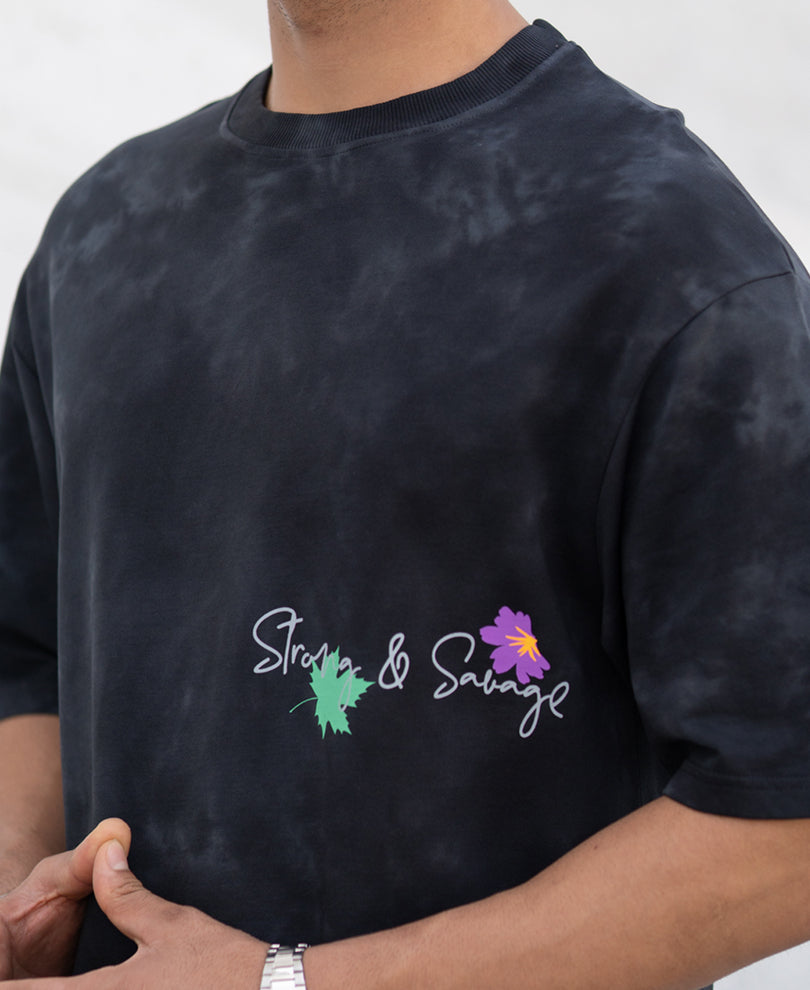 Black Washed Floral Print T-Shirt.