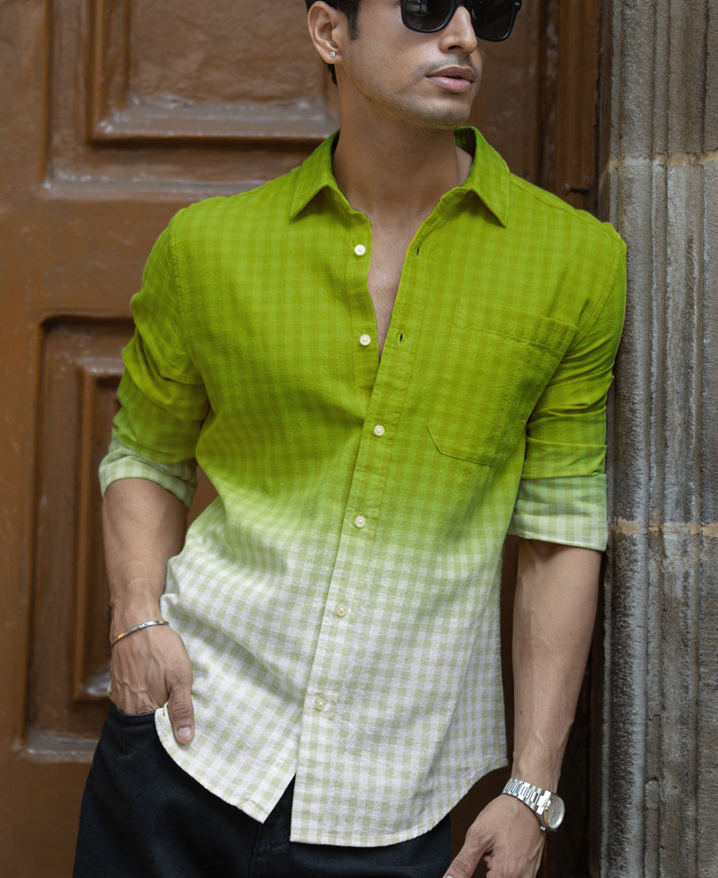 Lime Green Ombre Checks Shirt
